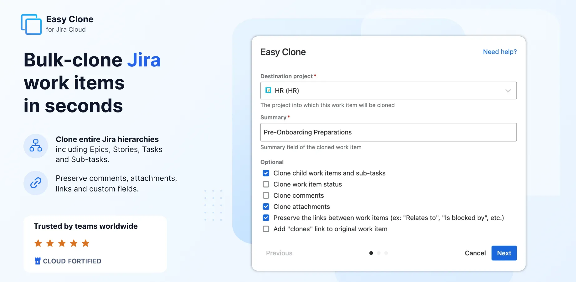Easy Clone for Jira Cloud screenshot, Jira app by OST Labs
