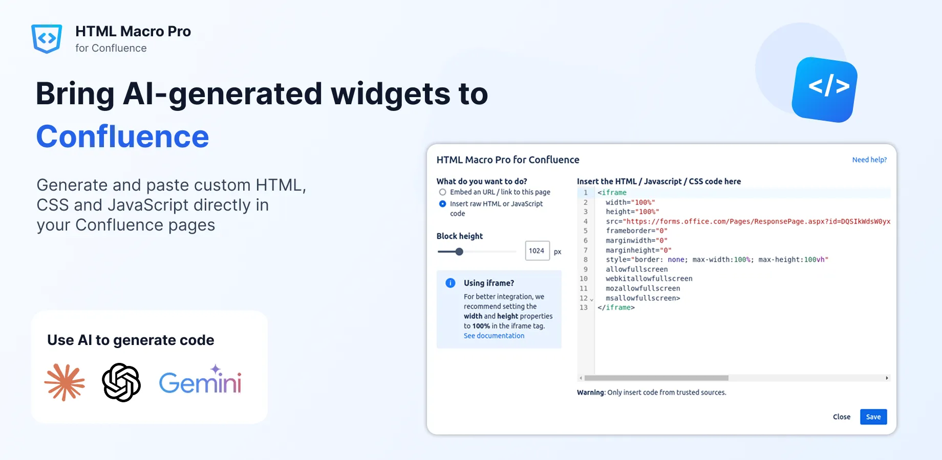 HTML Macro Pro for Confluence screenshot, Confluence app by OST Labs