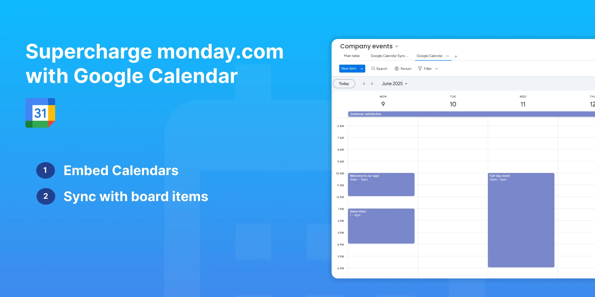Calendar Embed & Sync screenshot, monday app by OST Labs